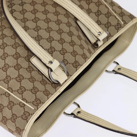 GUCCI GG Canvas Tote Bag Beige Silver 113017 Auth - Picture 11 of 14
